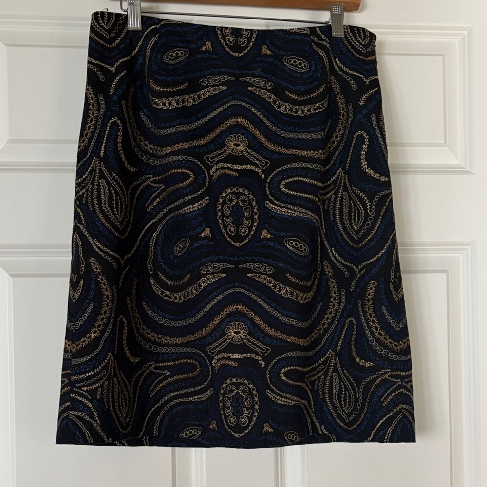 Doncaster Navy and Gold Embroidered Skirt - size 8